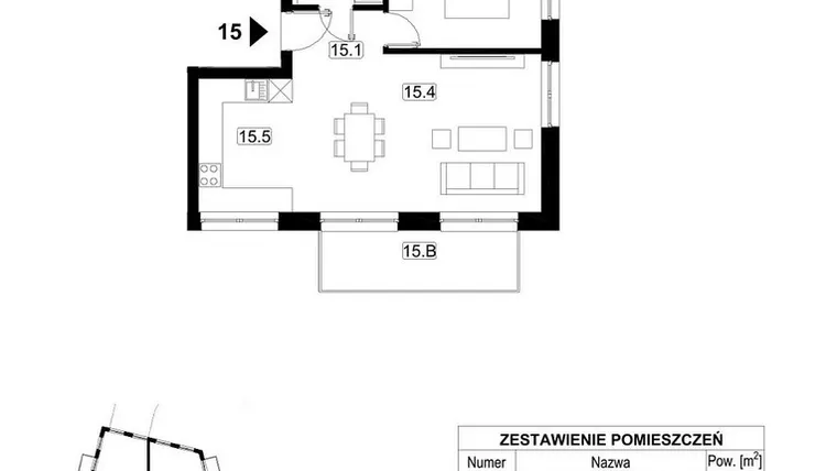 Rzut - Mieszkanie na sprzedaż 2 pokoje o powierzchni 49,52 m² - numer 15 w Kopalniana 7