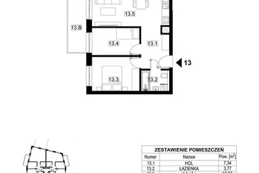Rzut - Mieszkanie na sprzedaż 3 pokoje o powierzchni 46,17 m² - numer 13 w Kopalniana 7