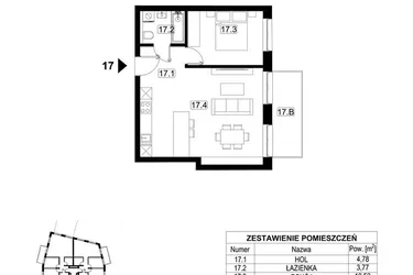 Rzut - Mieszkanie na sprzedaż 2 pokoje o powierzchni 46,36 m² - numer 17 w Kopalniana 7