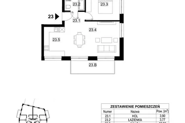 Rzut - Mieszkanie na sprzedaż 2 pokoje o powierzchni 49,52 m² - numer 23 w Kopalniana 7