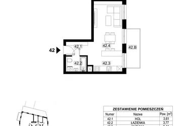 Rzut - Mieszkanie na sprzedaż 1 pokój o powierzchni 33,81 m² - numer 42 w Kopalniana 7