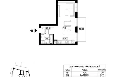 Rzut - Mieszkanie na sprzedaż 1 pokój o powierzchni 33,81 m² - numer 48 w Kopalniana 7