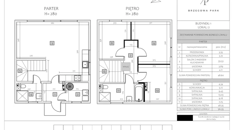 Rzut - Dom na sprzedaż 4 pokoje o powierzchni 96,95 m² - numer 1 LOK. 2 w Brzegowa Park etap 2