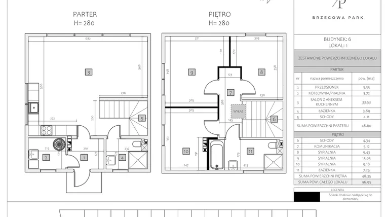 Rzut - Dom na sprzedaż 4 pokoje o powierzchni 96,95 m² - numer 6 LOK. 1 w Brzegowa Park etap 2