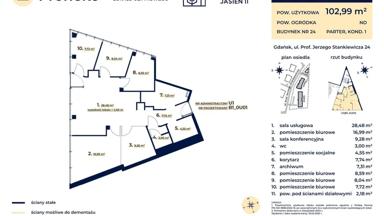 Rzut - Lokal użytkowy na sprzedaż 6 pokoi o powierzchni 102,99 m² - numer U1 w Kaskada Jasień - etap II