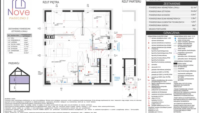 Rzut - Dom na sprzedaż 3 pokoje o powierzchni 54,45 m² - numer E2.2 w Nove Piaseczno 2 etap E