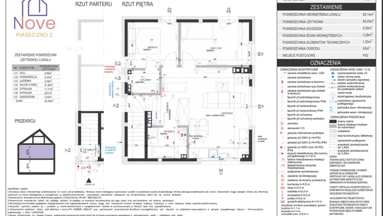 Rzut - Dom na sprzedaż 3 pokoje o powierzchni 54,45 m² - numer E6.2 w Nove Piaseczno 2 etap E