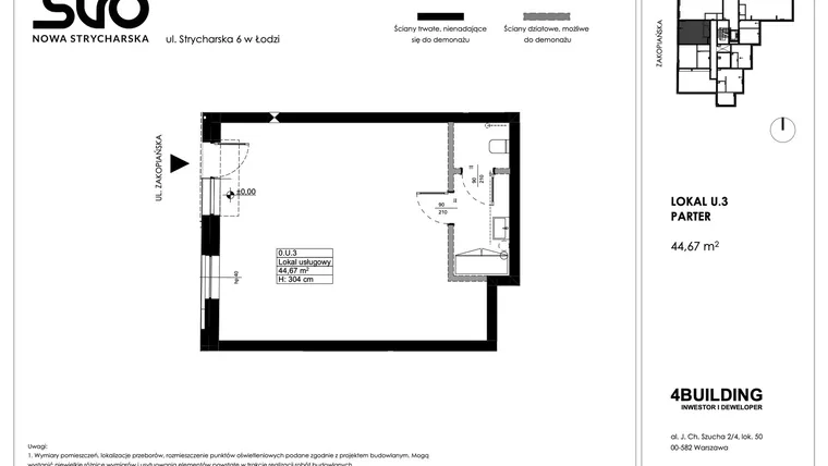 Rzut - Lokal użytkowy na sprzedaż 1 pokój o powierzchni 44,67 m² - numer U.3 w Nowa Strycharska | STR 6