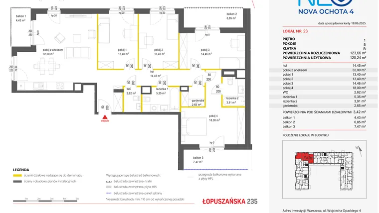 Rzut - Mieszkanie na sprzedaż 5 pokoi o powierzchni 120,24 m² - numer 23 w Neo Nova Ochota 4