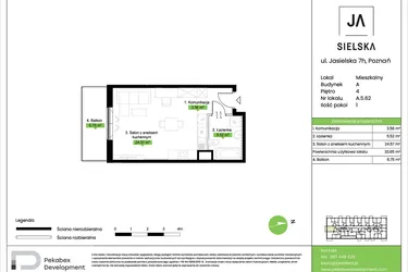 Rzut - Mieszkanie na sprzedaż 1 pokój o powierzchni 33,65 m² - numer A.5.62 w JA_SIELSKA V