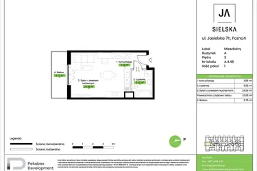 Rzut - Mieszkanie na sprzedaż 1 pokój o powierzchni 33,65 m² - numer A.4.48 w JA_SIELSKA V