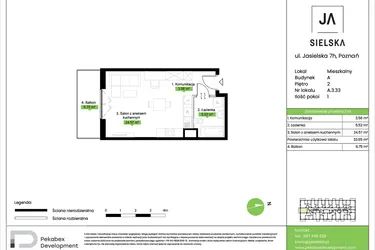 Rzut - Mieszkanie na sprzedaż 1 pokój o powierzchni 33,65 m² - numer A.3.33 w JA_SIELSKA V