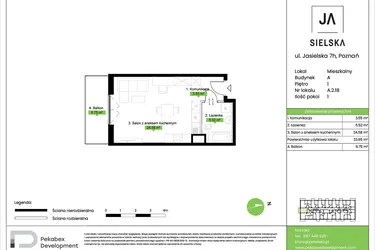 Rzut - Mieszkanie na sprzedaż 1 pokój o powierzchni 33,65 m² - numer A.2.18 w JA_SIELSKA V