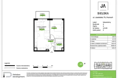 Rzut - Mieszkanie na sprzedaż 2 pokoje o powierzchni 38,56 m² - numer A.5.66 w JA_SIELSKA V