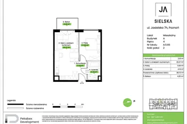 Rzut - Mieszkanie na sprzedaż 2 pokoje o powierzchni 38,73 m² - numer A.5.65 w JA_SIELSKA V