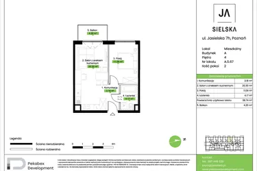 Rzut - Mieszkanie na sprzedaż 2 pokoje o powierzchni 38,74 m² - numer A.5.67 w JA_SIELSKA V