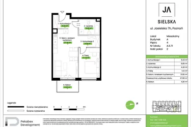 Rzut - Mieszkanie na sprzedaż 2 pokoje o powierzchni 47,6 m² - numer A.5.71 w JA_SIELSKA V