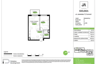 Rzut - Mieszkanie na sprzedaż 2 pokoje o powierzchni 44,26 m² - numer B.4.35 w JA_SIELSKA V