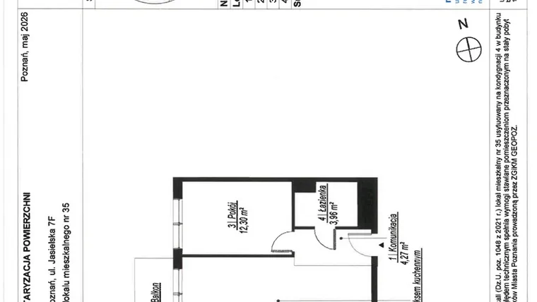 Rzut - Mieszkanie na sprzedaż 2 pokoje o powierzchni 44,49 m² - numer B.4.35 w JA_SIELSKA V