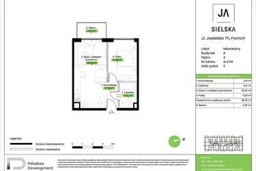 Rzut - Mieszkanie na sprzedaż 2 pokoje o powierzchni 38,78 m² - numer A.4.54 w JA_SIELSKA V
