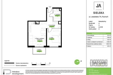 Rzut - Mieszkanie na sprzedaż 2 pokoje o powierzchni 45,97 m² - numer A.4.59 w JA_SIELSKA V