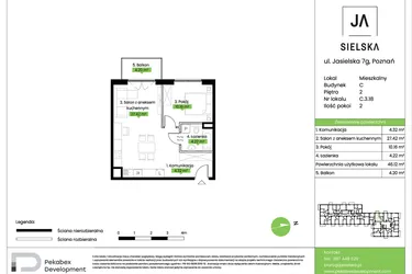 Rzut - Mieszkanie na sprzedaż 2 pokoje o powierzchni 46,12 m² - numer C.3.18 w JA_SIELSKA V