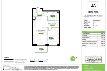 Rzut - Mieszkanie na sprzedaż 2 pokoje o powierzchni 47,57 m² - numer A.3.42 w JA_SIELSKA V
