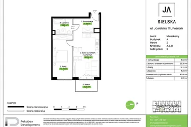 Rzut - Mieszkanie na sprzedaż 2 pokoje o powierzchni 47 m² - numer A.3.31 w JA_SIELSKA V