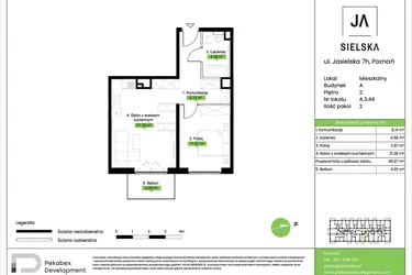 Rzut - Mieszkanie na sprzedaż 2 pokoje o powierzchni 45,97 m² - numer A.3.44 w JA_SIELSKA V
