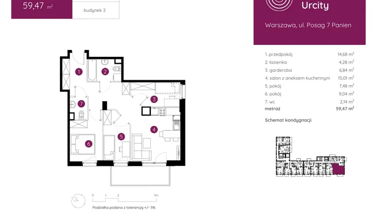Rzut - Mieszkanie na sprzedaż 3 pokoje o powierzchni 59,47 m² - numer 2.A.3.02 w Murapol Urcity