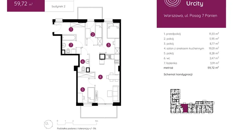 Rzut - Mieszkanie na sprzedaż 4 pokoje o powierzchni 59,72 m² - numer 2.B.8.01 w Murapol Urcity
