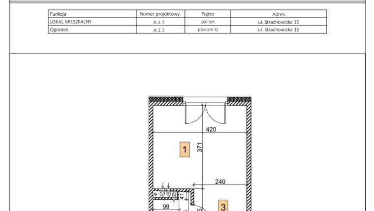 Rzut - Mieszkanie na sprzedaż 1 pokój o powierzchni 24,31 m² - numer A.1.1 w IVY HOUSE - Apartamenty inwestycyjne