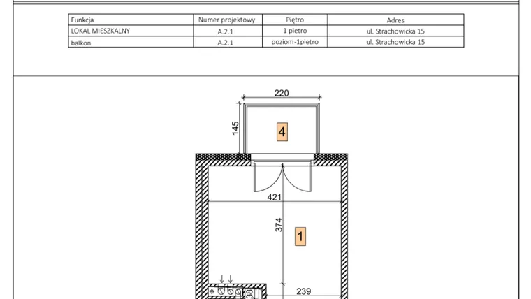 Rzut - Mieszkanie na sprzedaż 1 pokój o powierzchni 24,42 m² - numer A.2.1 w IVY HOUSE - Apartamenty inwestycyjne