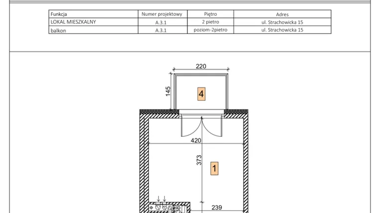 Rzut - Mieszkanie na sprzedaż 1 pokój o powierzchni 24,35 m² - numer A.3.1 w IVY HOUSE - Apartamenty inwestycyjne