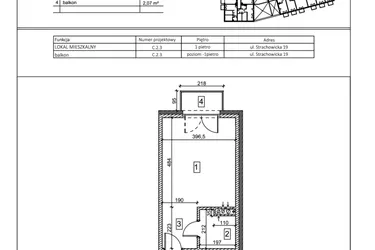 Rzut - Mieszkanie na sprzedaż 1 pokój o powierzchni 27,22 m² - numer C.2.3 w IVY HOUSE - Apartamenty inwestycyjne