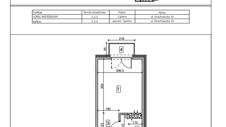 Rzut - Mieszkanie na sprzedaż 1 pokój o powierzchni 27,22 m² - numer C.2.3 w IVY HOUSE - Apartamenty inwestycyjne