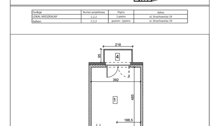 Rzut - Mieszkanie na sprzedaż 1 pokój o powierzchni 26,89 m² - numer C.2.2 w IVY HOUSE - Apartamenty inwestycyjne