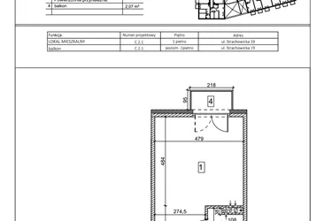 Rzut - Mieszkanie na sprzedaż 1 pokój o powierzchni 33,03 m² - numer C.2.1 w IVY HOUSE - Apartamenty inwestycyjne