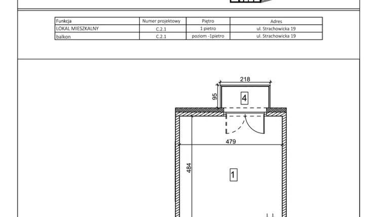 Rzut - Mieszkanie na sprzedaż 1 pokój o powierzchni 33,03 m² - numer C.2.1 w IVY HOUSE - Apartamenty inwestycyjne