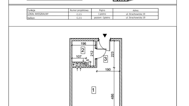 Rzut - Mieszkanie na sprzedaż 1 pokój o powierzchni 27,18 m² - numer C.2.5 w IVY HOUSE - Apartamenty inwestycyjne