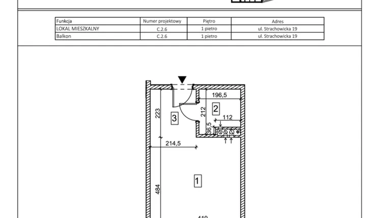 Rzut - Mieszkanie na sprzedaż 1 pokój o powierzchni 28,8 m² - numer C.2.6 w IVY HOUSE - Apartamenty inwestycyjne