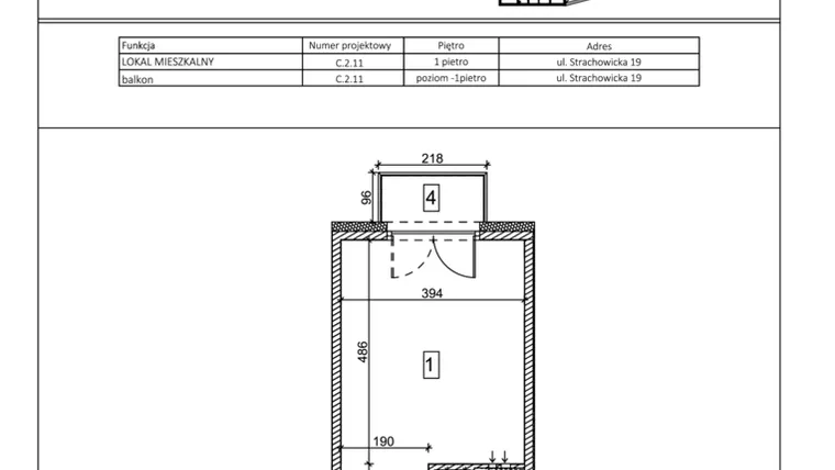 Rzut - Mieszkanie na sprzedaż 1 pokój o powierzchni 27,09 m² - numer C.2.11 w IVY HOUSE - Apartamenty inwestycyjne