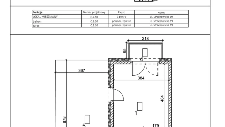 Rzut - Mieszkanie na sprzedaż 1 pokój o powierzchni 28,38 m² - numer C.2.10 w IVY HOUSE - Apartamenty inwestycyjne