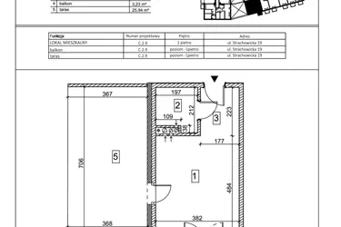 Rzut - Mieszkanie na sprzedaż 1 pokój o powierzchni 25,89 m² - numer C.2.9 w IVY HOUSE - Apartamenty inwestycyjne