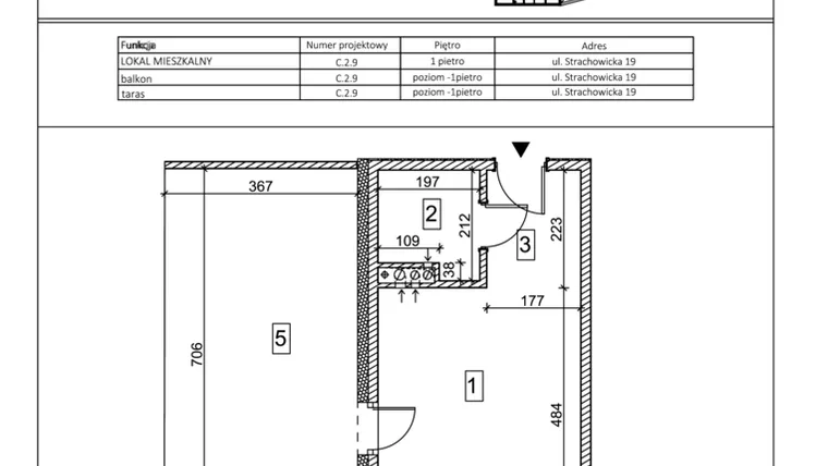 Rzut - Mieszkanie na sprzedaż 1 pokój o powierzchni 25,89 m² - numer C.2.9 w IVY HOUSE - Apartamenty inwestycyjne