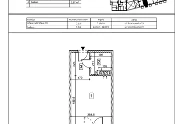 Rzut - Mieszkanie na sprzedaż 1 pokój o powierzchni 26,36 m² - numer C.2.8 w IVY HOUSE - Apartamenty inwestycyjne