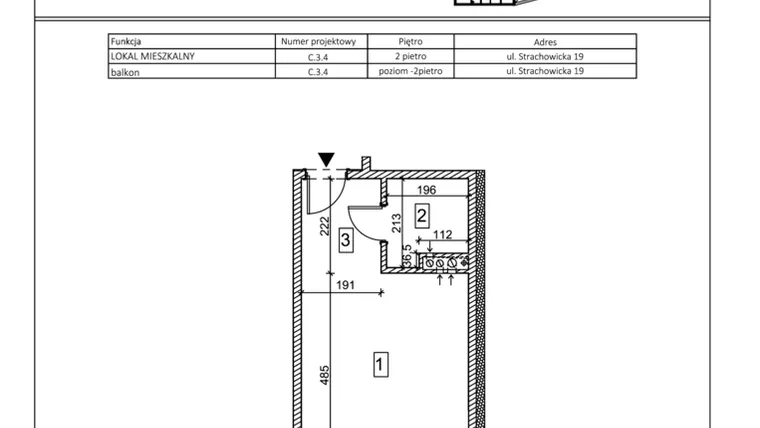 Rzut - Mieszkanie na sprzedaż 1 pokój o powierzchni 27,17 m² - numer C.3.4 w IVY HOUSE - Apartamenty inwestycyjne