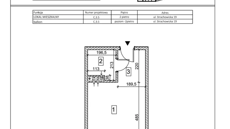 Rzut - Mieszkanie na sprzedaż 1 pokój o powierzchni 27,11 m² - numer C.3.5 w IVY HOUSE - Apartamenty inwestycyjne