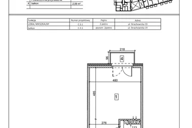 Rzut - Mieszkanie na sprzedaż 1 pokój o powierzchni 33,19 m² - numer C.3.1 w IVY HOUSE - Apartamenty inwestycyjne
