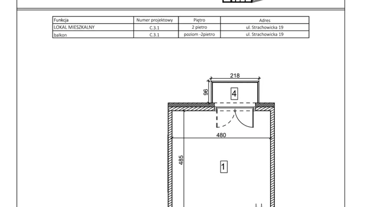 Rzut - Mieszkanie na sprzedaż 1 pokój o powierzchni 33,19 m² - numer C.3.1 w IVY HOUSE - Apartamenty inwestycyjne